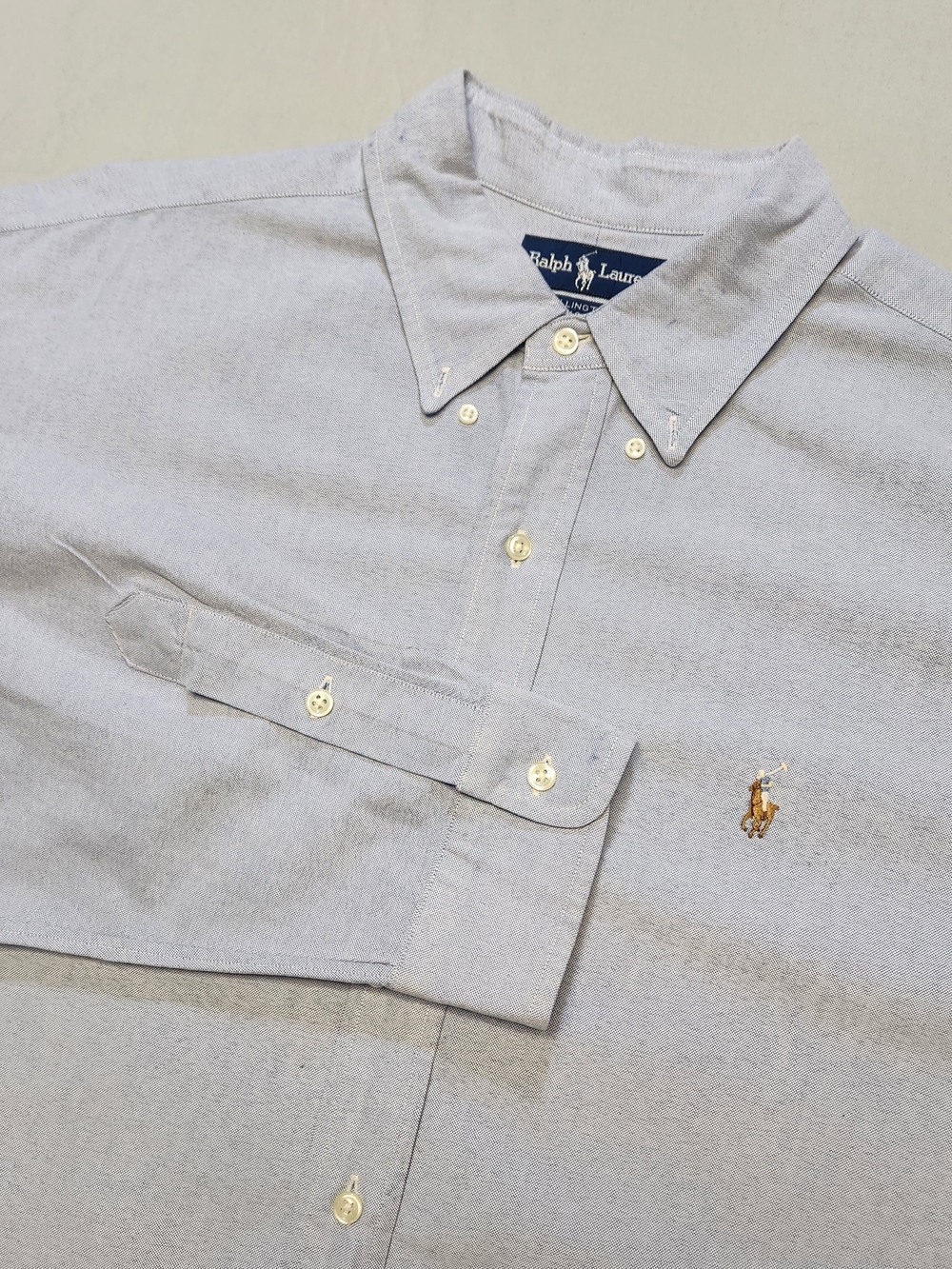 Vintage Ralph Lauren Men’s Button Down Shirt XXL Long Sleeve Blue Gray Vtg Y2k